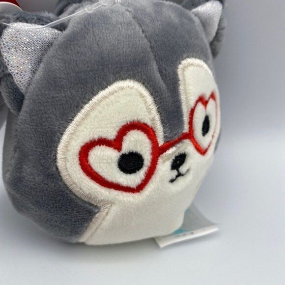Squishmallow 3.5” Valentines Heart Eye Glasses Ryan Husky Clip On Keychain- NWT - Picture 7 of 7